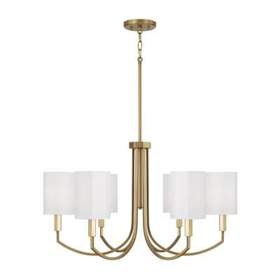 30'' W x 17.5'' H 6-Light Chandelier in Aged Brass with Octagonal White Fabric Shades by Capital Lighting