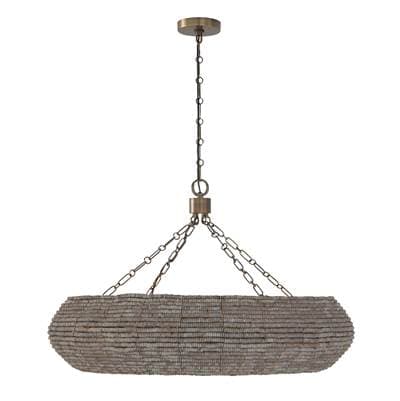 35'' W x 21.75'' H 8-Light Intricate Beaded Chandelier with Handcrafted Wooden Beads in Aegean Grey and Dark Brass and Elevated Designer Chain