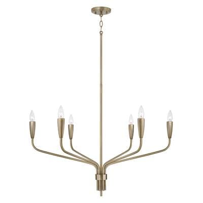 34.5'' W x 25.25'' H 6-Light Chandelier in Antiqued Brass with Botanical Arm Silhouette and Faceted Candlesleeves by Capital Lighting