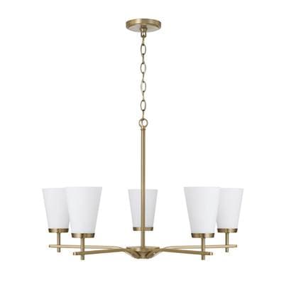 28'' W x 18.5'' H 5-Light Chandelier in Aged Brass with Tapered Soft White Glass by Capital Lighting