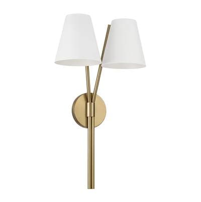 12.5'' W x 23.25'' H 2-Light Wallchiere Double Sconce in Aged Brass with Matte White Metal Shade