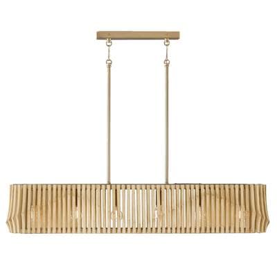 41'' W x 7.5'' H 6-Light Linear Chandelier in Matte Brass and Handcrafted Blonde Mango Wood