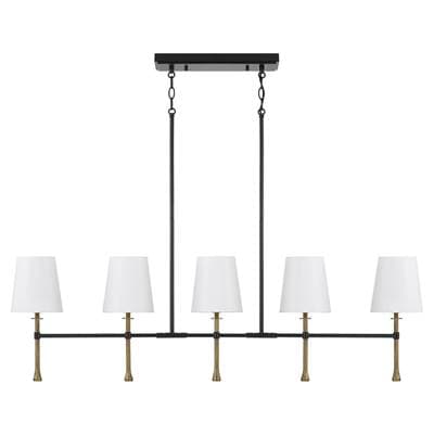 48'' W x 18.75'' H 5-Light Linear Chandelier in Matte Black with Textured Hammered Gold Tails and White Fabric Shades by Capital Lighting