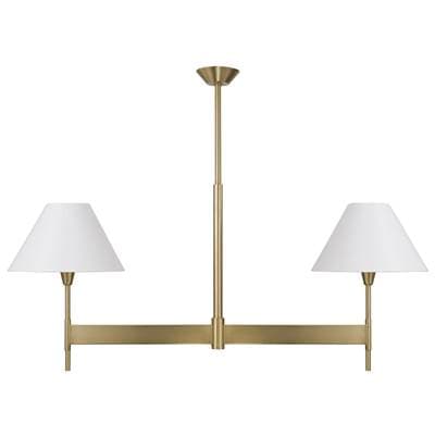 50'' W x 22.5'' H 2-Light Linear Chandelier in Aged Brass with White Fabric Shades and Designer Canopy