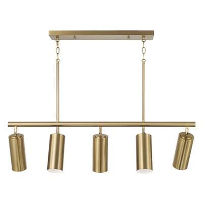 40'' W x 11.25'' H 5-Light Adjustable Linear Chandelier in Aged Brass with Matte White Interior and Repositional Metal Shades by Capital Lighting