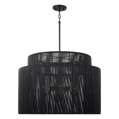28.75'' W x 20.25'' H 3-Light Indoor Outdoor Pendant in Matte Black and Hand-wrapped Onyx Black Resin Rope by Capital Lighting