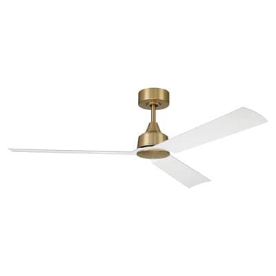 Charming 52'' 3-Blade Ceiling Fan In Satin Brass With White Blades, Light Kit Sold Separately