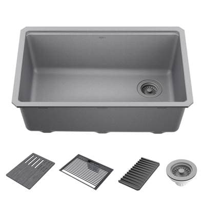 EverestE 30'' Granite Composite Workstation Kitchen Sink Undermount Single Bowl with WorkFlowE Ledge and Accessories in Dark Grey