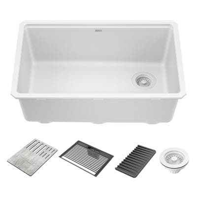 EverestE 30'' Granite Composite Workstation Kitchen Sink Undermount Single Bowl with WorkFlowE Ledge and Accessories in White