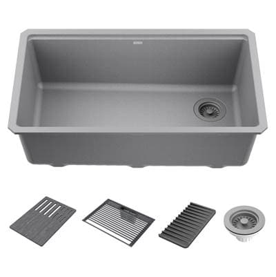 EverestE 32'' Granite Composite Workstation Kitchen Sink Undermount Single Bowl with WorkFlowE Ledge and Accessories in Dark Grey