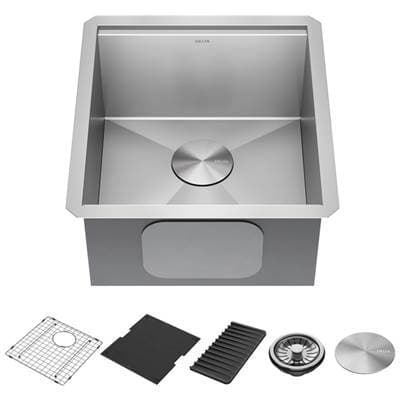 RivetE 17'' Workstation Bar Prep Kitchen Sink Undermount 16 Gauge Stainless Steel Single Bowl with WorkFlowE Ledge and Accessories