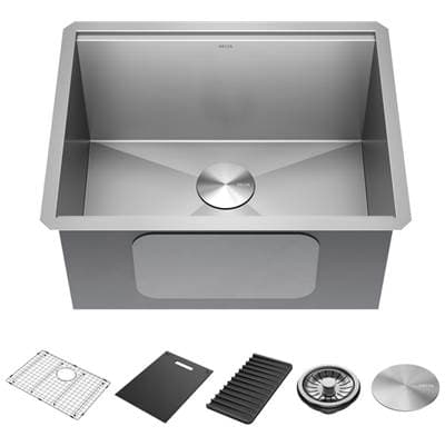 RivetE 24'' Workstation Laundry Utility Kitchen Sink Undermount 16 Gauge Stainless Steel Single Bowl with WorkFlowE Ledge and Accessories