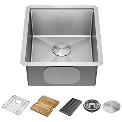 LorelaiE 17'' Workstation Bar Prep Kitchen Sink Undermount 16 Gauge Stainless Steel Single Bowl with WorkFlowE Ledge and Accessories