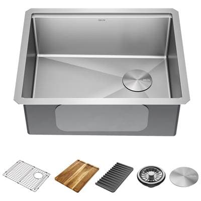 LorelaiE 23'' Workstation Kitchen Sink Undermount 16 Gauge Stainless Steel Single Bowl with WorkFlowE Ledge and Accessories