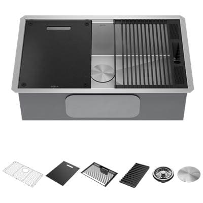 RivetE 30'' Workstation Kitchen Sink Undermount 16 Gauge Stainless Steel Single Bowl with WorkFlowE Ledge and Accessories