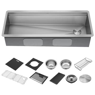 RivetE 45'' Workstation Kitchen Sink Undermount 16 Gauge Stainless Steel Single Bowl with 2-Tier WorkFlowE Ledge and Accessories