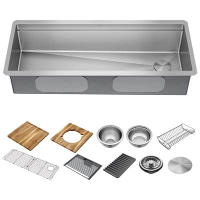 LorelaiE 45'' Workstation Kitchen Sink Undermount 16 Gauge Stainless Steel Single Bowl with 2-Tier WorkFlowE Ledge and Accessories