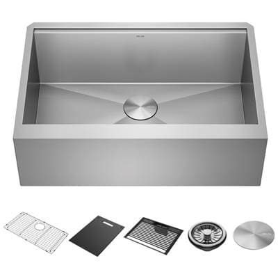 RivetE 30'' Workstation Farmhouse Apron Front Kitchen Sink Undermount 16 Gauge Stainless Steel Single Bowl with WorkFlowE Ledge and Accessories