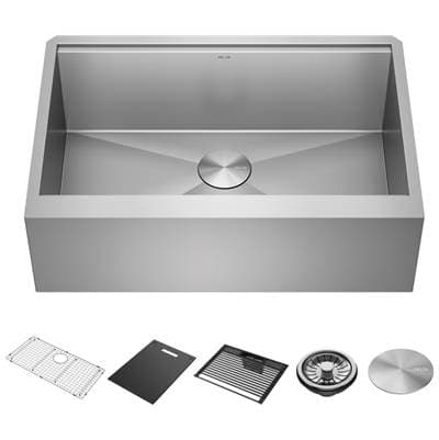 RivetE 33'' Workstation Farmhouse Apron Front Kitchen Sink Undermount 16 Gauge Stainless Steel Single Bowl with WorkFlowE Ledge and Accessories