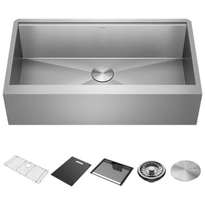 RivetE 36'' Workstation Farmhouse Apron Front Kitchen Sink Undermount 16 Gauge Stainless Steel Single Bowl with WorkFlowE Ledge and Accessories by Delta Faucet