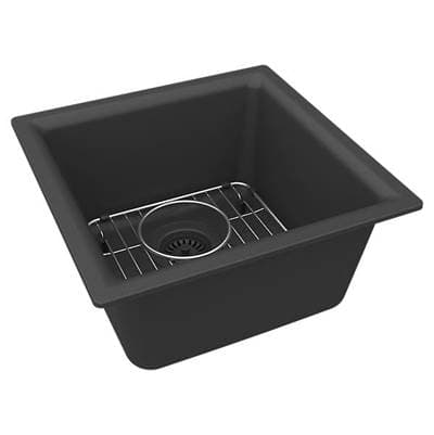 Quartz Classic 15-3/4'' x 15-3/4'' x 7.7, Single Bowl Dual Mount Bar Sink Kit, Matte Black