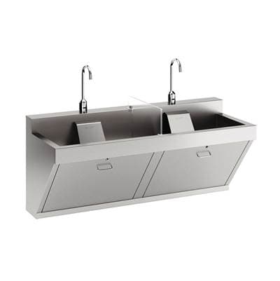 Stainless Steel 60''x23''x26'' Double Station Surgical Scrub Sink Kit w/ Zurn TMV Faucet+Drain+plumbSMART+SplashBlock by Elkay