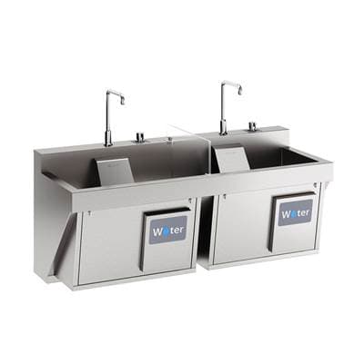 Stainless Steel 60''x23''x26'' Double Station Surgical Scrub Sink Kit w/Spout+Drain+Water Knee Activation+SplashBlock