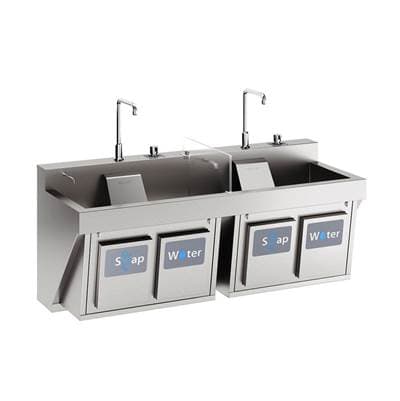 Stainless Steel 60''x23''x26'' Double Station Surgical Scrub Sink Kit w/Spout+Drain+Soap&Water Knee Activation+SplashBlock