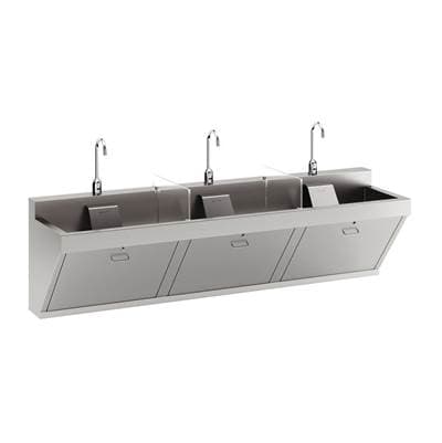 Stainless Steel 90''x23''x26'' Triple Station Surgical Scrub Sink Kit w/ Zurn TMV Faucet+Drain+plumbSMART+SplashBlock