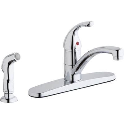 Everyday Four Hole Deck Mount Kitchen Faucet with Lever Handle and Side Spray and Deck Plate/Escutcheon Chrome