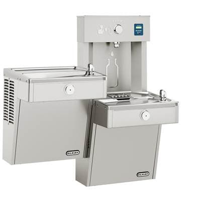 ezH2O  Bottle Filling Station with Bi-Level Cooler Filtered Non-Refrigerated Vandal-Resistant Stainless 220V