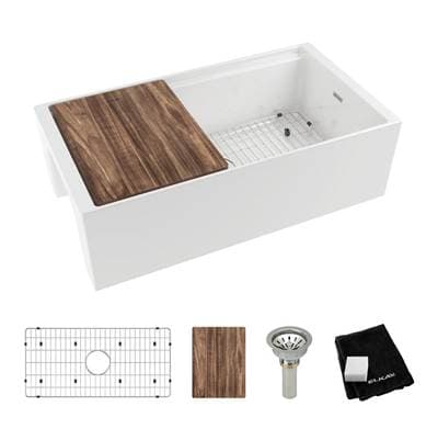 Fireclay 33'' x 18-13/16'' x 9-5/8'' Single Bowl Farmhouse Workstation Sink Kit White