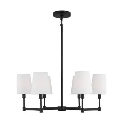 Chatfield Traditional 6-Light Indoor Dimmable Ceiling Chandelier Pendant Light In Midnight Black Finish With White Linen Fabric Shades by Generation Lighting
