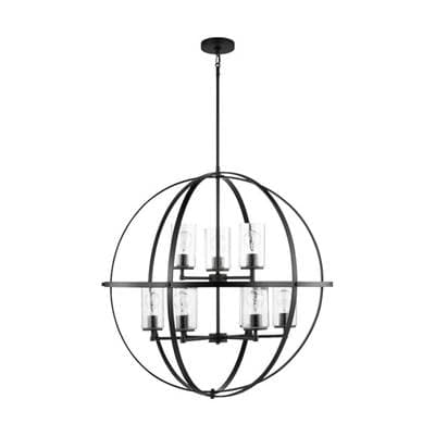 Alturas Indoor Dimmable 9-Light Multi-Tier Chandelier In Brushed Nickel Finish W/Spherical Steel Frame And Cylindrical Clear Seeded Glass Shades by Generation Lighting
