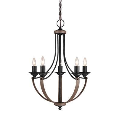 Corbeille Traditional 5-Light Led Indoor Dimmable Ceiling Chandelier Pendant Light In Stardust Weathered Gray And Distressed Oak Finish