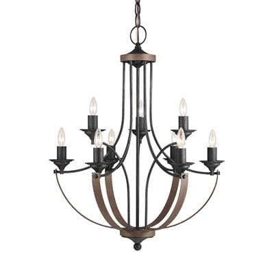 Corbeille Traditional 9-Light Indoor Dimmable Ceiling Chandelier Pendant Light In Stardust Weathered Gray And Distressed Oak Finish by Generation Lighting