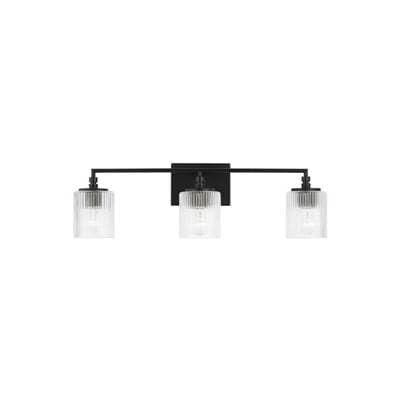 Beaumont Modern 3-Light Indoor Dimmable Bath Vanity Wall Sconce In Midnight Black Finish With Clear Fluted Glass Shades