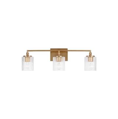 Beaumont Modern 3-Light Indoor Dimmable Bath Vanity Wall Sconce In Satin Brass Gold Finish With Clear Fluted Glass Shades