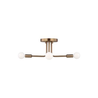 Van Contemporary Dimmable Indoor 4-Light Semi-Flush Mount Ceiling Fixture In A Satin Brass Finish And Black Steel Shades