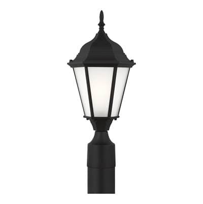 Bakersville Traditional 1-Light Outdoor Exterior Post Lantern In Black Finish With Satin Etched Glass Panels