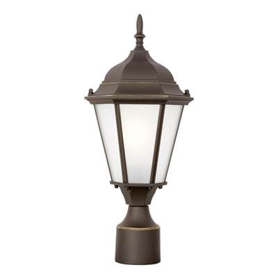 Bakersville Traditional 1-Light Outdoor Exterior Post Lantern In Antique Bronze Finish With Satin Etched Glass Panels