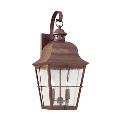 Chatham Traditional 2-Light Outdoor Exterior Wall Lantern Sconce In Weathered Copper Finish With Clear Seeded Glass Panels
