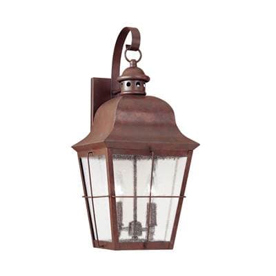 Chatham Traditional 2-Light Led Outdoor Exterior Wall Lantern Sconce In Weathered Copper Finish With Clear Seeded Glass Panels by Generation Lighting