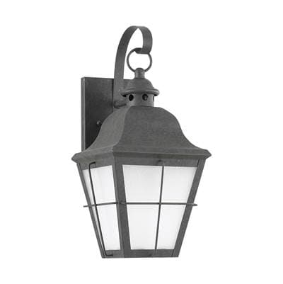 Chatham Traditional 1-Light Medium Outdoor Exterior Wall Lantern Sconce In Oxidized Bronze Finish With Frosted Seeded Glass Panels