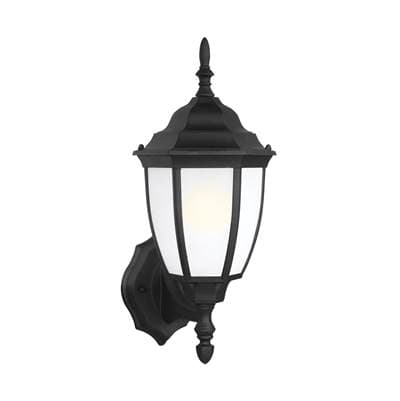 Bakersville Traditional 1-Light Outdoor Exterior Round Wall Lantern Sconce In Black Finish With Satin Etched Glass Shades by Generation Lighting