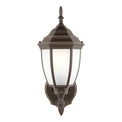 Bakersville Traditional 1-Light Outdoor Exterior Round Wall Lantern Sconce In Antique Bronze Finish With Satin Etched Glass Shades by Generation Lighting
