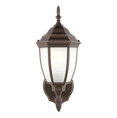 Bakersville Traditional 1-Light Led Outdoor Exterior Round Wall Lantern Sconce In Antique Bronze Finish With Satin Etched Glass Shades by Generation Lighting