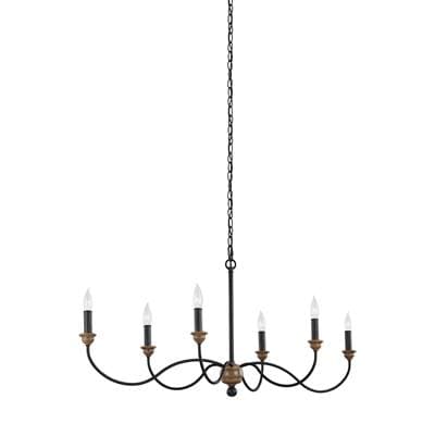 Hartsville Traditional 6-Light Indoor Dimmable Ceiling Chandelier Pendant Light In Dark Weathered Zinc And Weathered Oak Finish