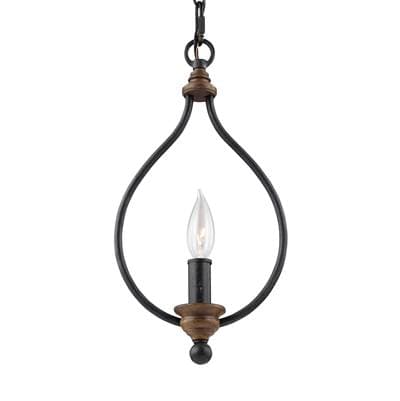 Hartsville Traditional 1-Light Indoor Dimmable Ceiling Hanging Single Pendant Light In Dark Weathered Zinc And Weathered Oak Finish