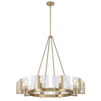 Yep By Golden Lighting Aenon 10-Light Chandelier In Brushed Champagne Brass With Hammered Water Glass by Golden Lighting
